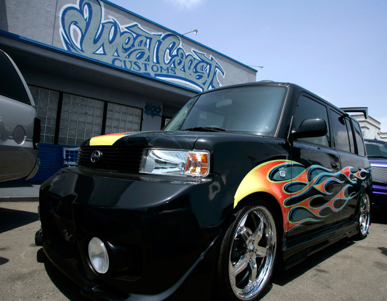 The car showcased in the season finale of MTV's television reality series \"Pimp My Ride,\" sits outside West Coast Customs, the show's location on Tuesday, June 8, 2004, in Inglewood, Calif.   The season's last episode airs Sunday, June 13. (AP Photo/Chris Polk)